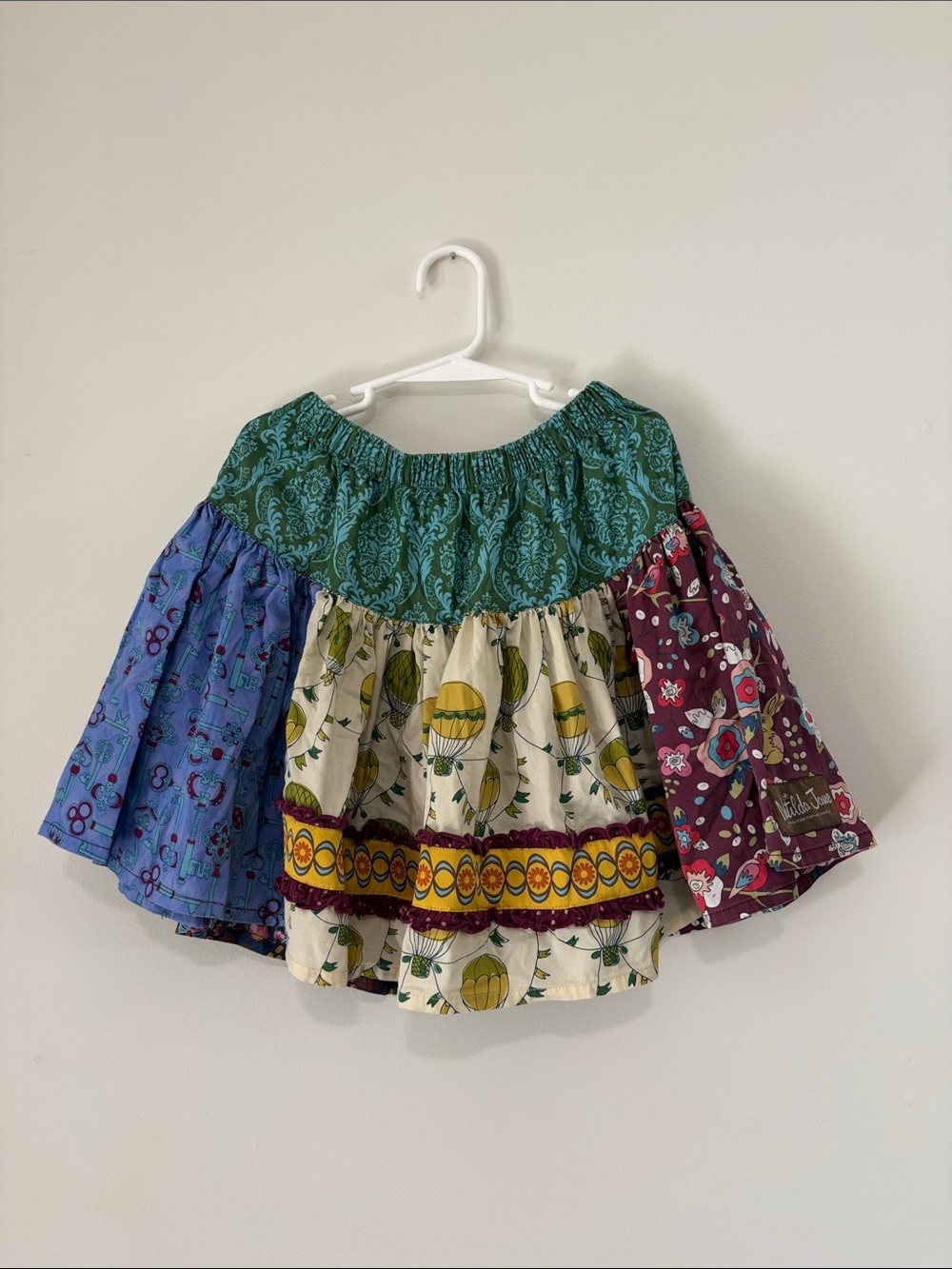 Matilda Jane Patchwork Floral Tiered Skirt in Green, Blue, Cream & Burgundy